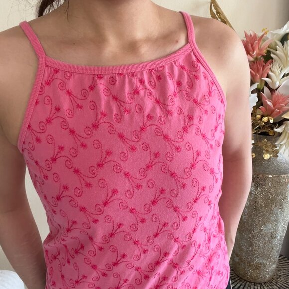 Y2K Lands End Pink Embroidered Cotton Tank Top - Picture 2 of 6